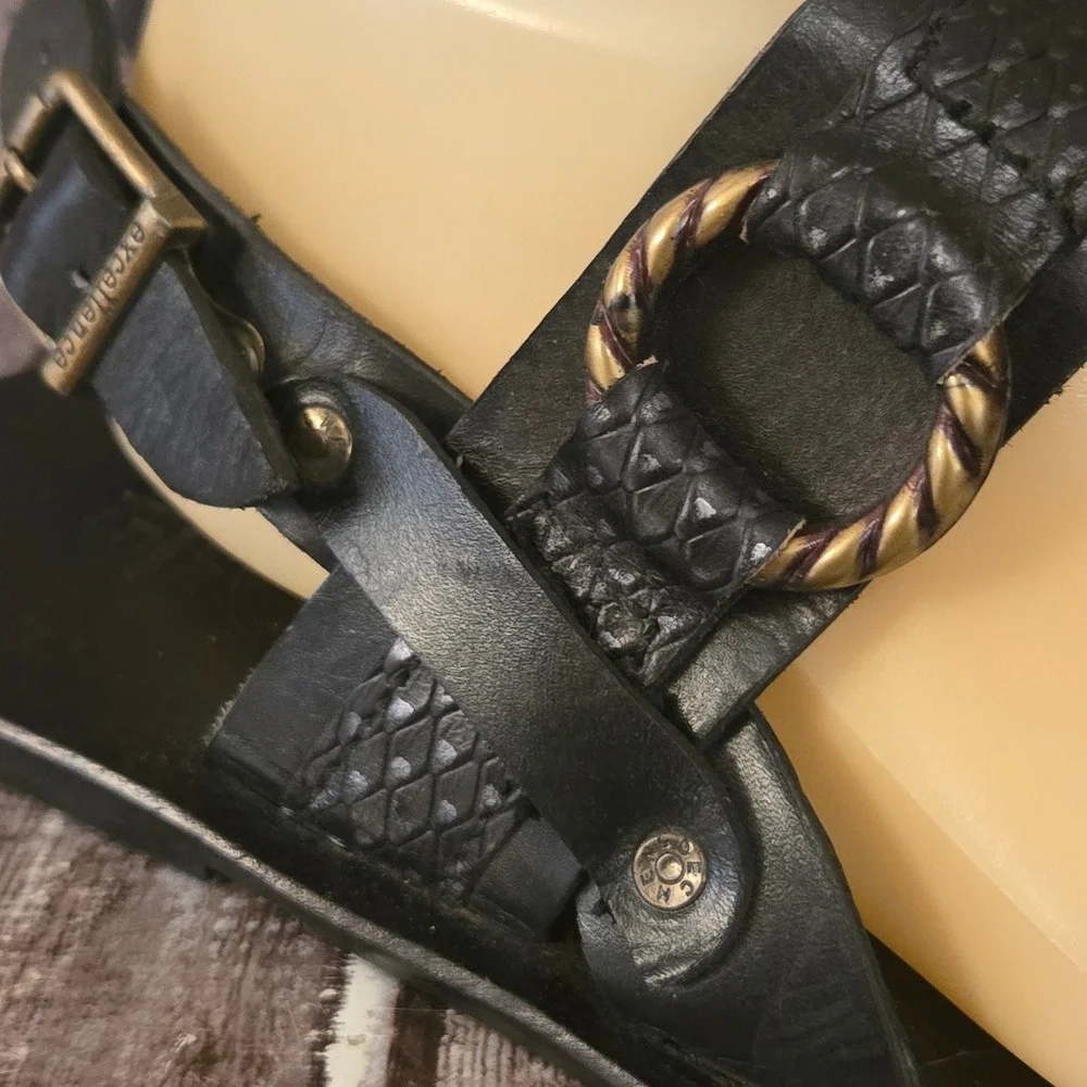 Sz 45 EU/ 12 US Mens Versace Medusa Black Embossed Leather Ankle Strap Sandals